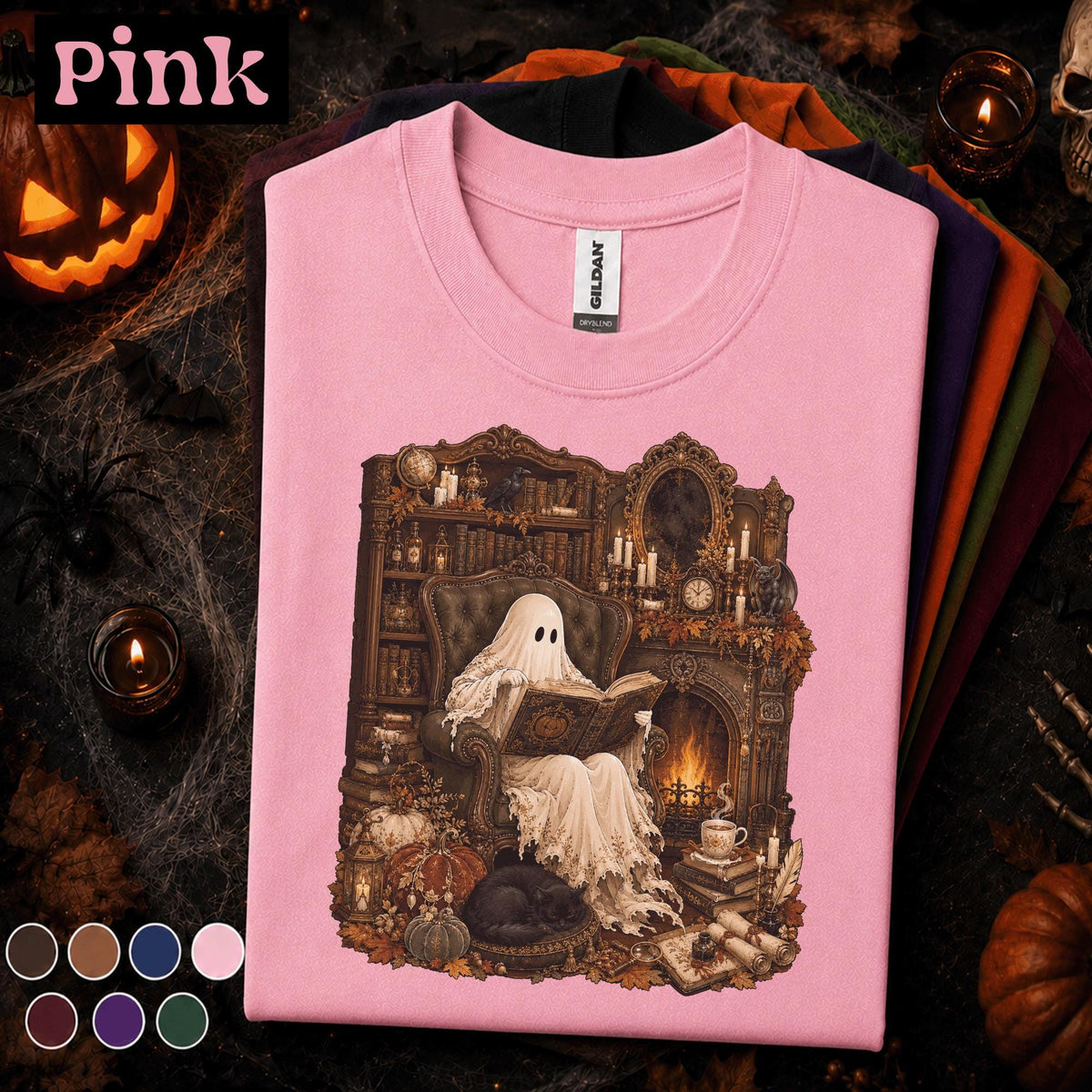 Cozy Ghost Reading Shirt, Vintage Halloween Tee, Spooky Book Lover Gift, Gothic Library Shirt, Autumn Pumpkin T Shirt, Witchy Fall Top