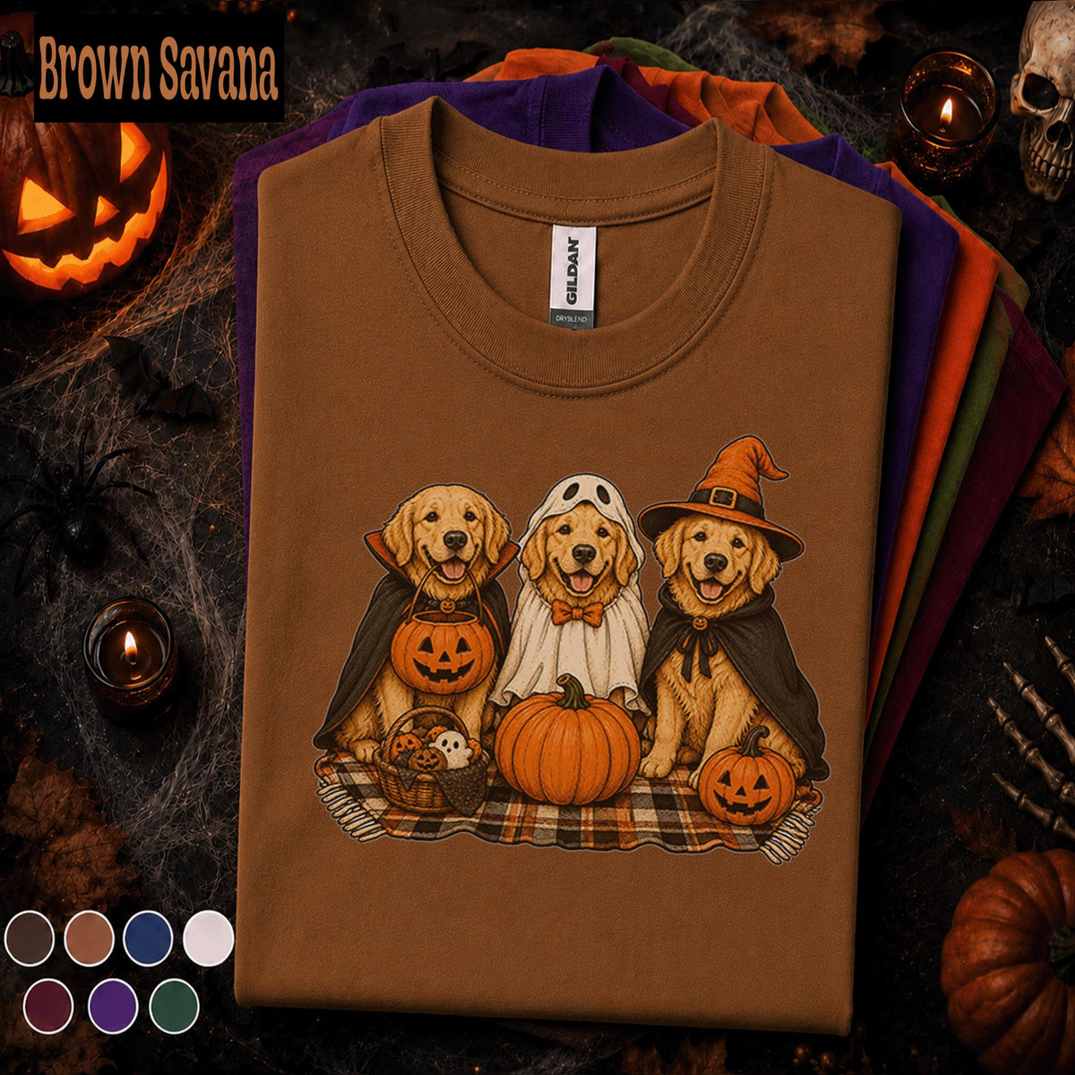 Golden Retriever Halloween Shirt, Three Dogs in Costumes Tee, Cute Ghost Witch Vampire Dog Shirt, Pumpkin Pet Lover Spooky Season Gift