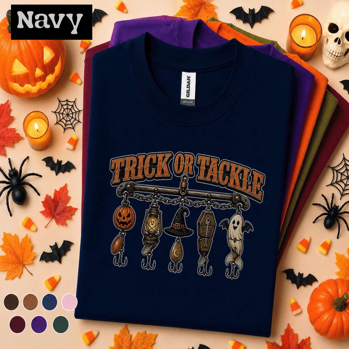 Trick or Tackle Halloween Fishing Shirt, Funny Fisherman Tee, Spooky Fishing Lure Shirt, Pumpkin Ghost Angler Gift, Fall Fishing Tee