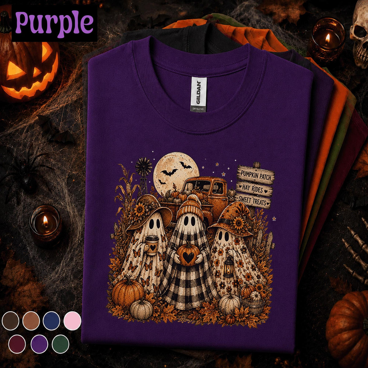 Cozy Ghost Pumpkin Patch Halloween Shirt, Cute Fall Ghost Tee, Vintage Farmhouse Spooky Season Shirt, Autumn Pumpkin Lover Gift Tee