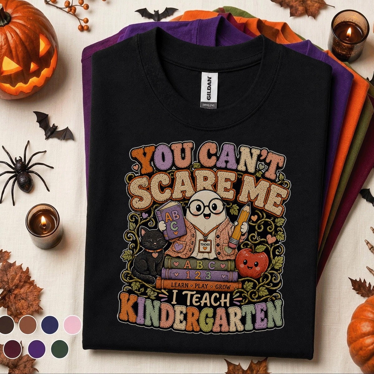 You Cant Scare Me I Teach Kindergarten Halloween Shirt, Funny Ghost Teacher Tee