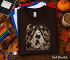Cute Ghost Cat Halloween Shirt, Black Kitten Boo Tee, Spooky Floral Ghost T-Shirt, Gothic Autumn Cat Lover Gift, Witchy Fall Shirt