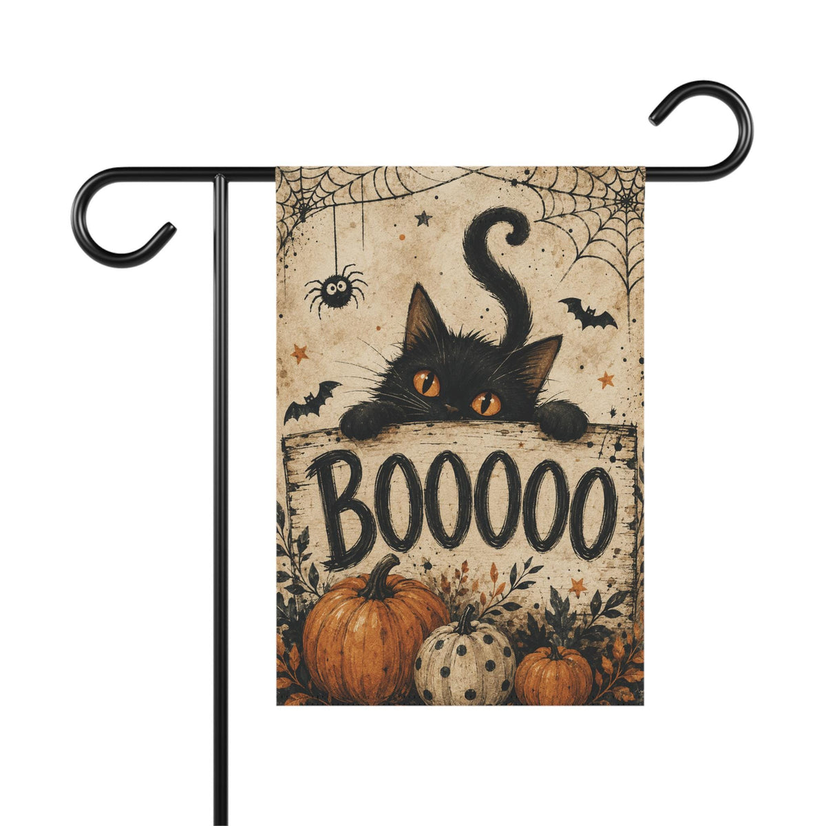 Black Cat Halloween Garden Flag, Boo Pumpkin Yard Decor, Spooky Spider Web Flag, Vintage Farmhouse Halloween Outdoor Porch Decoration