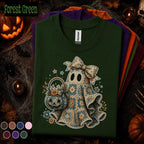 Crochet Ghost Halloween Shirt, Granny Square Ghost Tee, Cute Floral Pumpkin T Shirt, Cottagecore Spooky Season Gift for Women Girls
