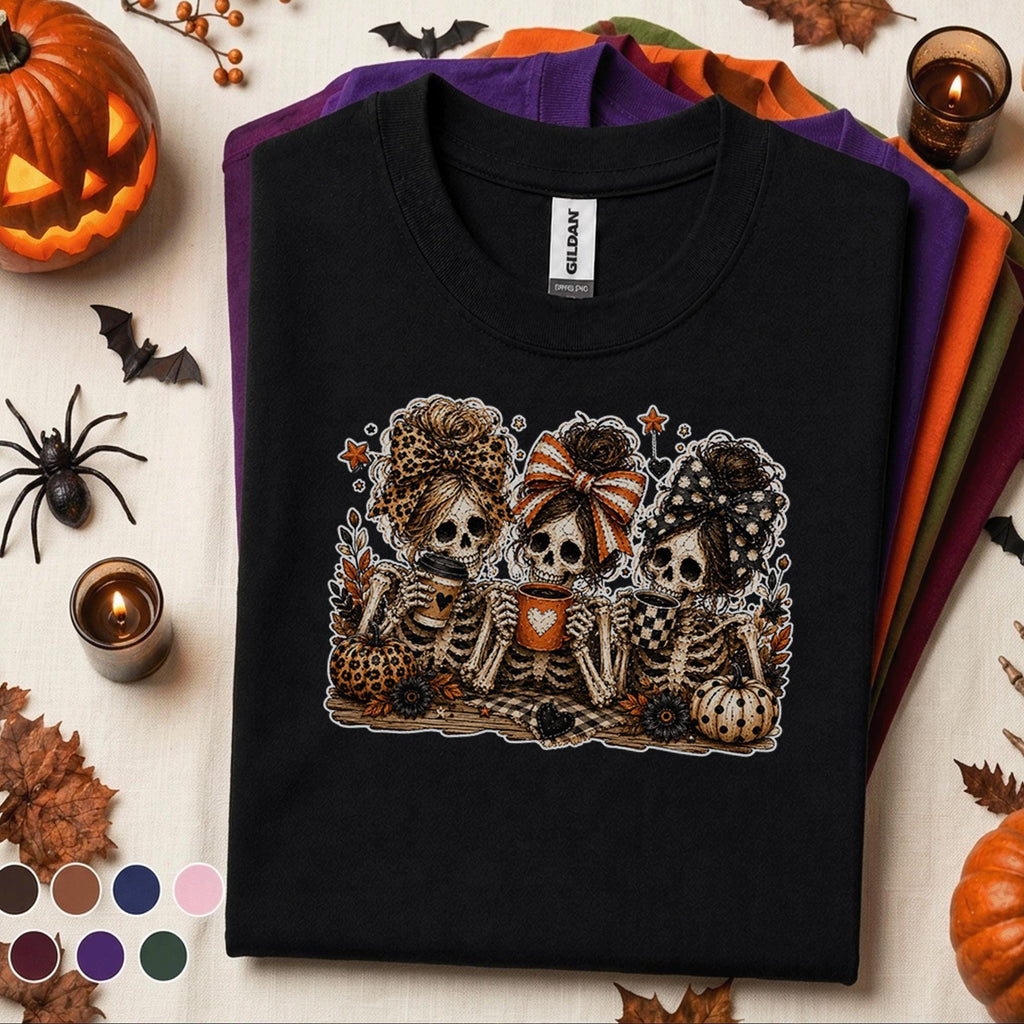 Skeleton Besties Halloween Shirt, Spooky Coffee T Shirt