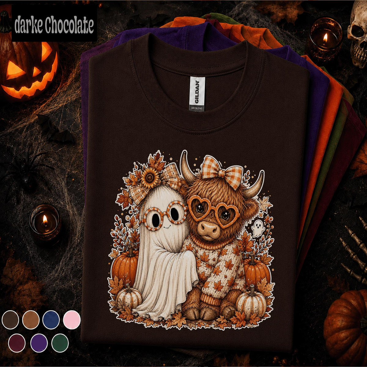 Cute Ghost Halloween Shirt, Highland Cow Fall Tee, Pumpkin Autumn Tshirt, Cozy Spooky Season Shirt, Cute Halloween Gift Tee