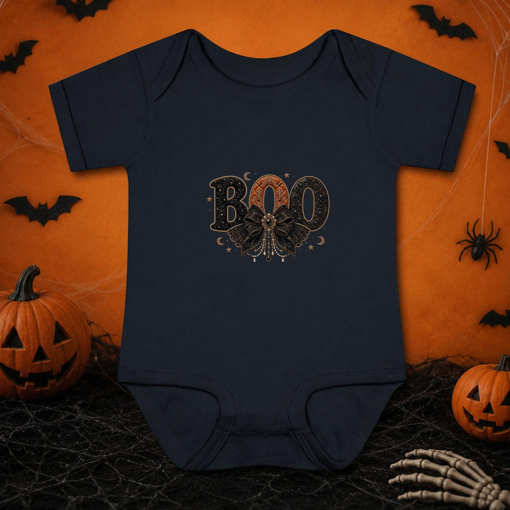 Gothic Boo Baby Bodysuit, Halloween Infant Outfit, Black Bow Newborn Shirt, First Halloween Gift, Spooky Cute Baby Costume, Fall Outfit