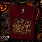 Dancing Skeleton Witch Halloween Shirt, Spooky Season T Shirt, Vintage Witchy Skeleton Tee, Pumpkin Black Cat, Gothic Fall Gift