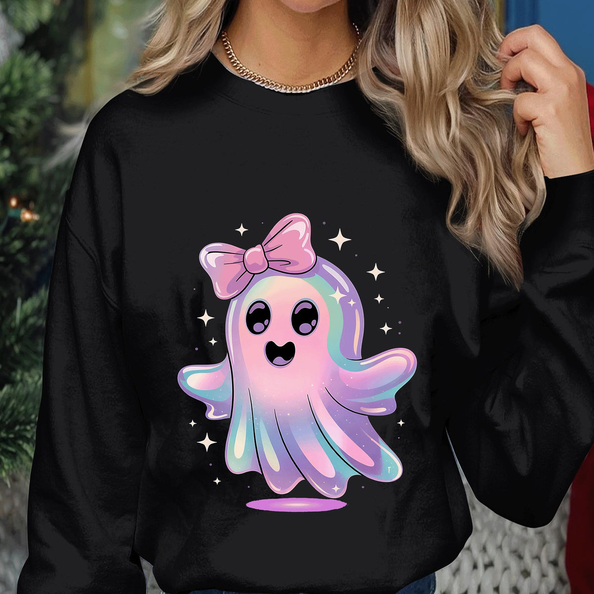 Iridescent Ghost Pumpkin Shirt, Cute Girly Ghost Shirt, Sparkly Pastel Halloween, Coquette Aesthetic Halloween Tee, Kawaii Ghost Sweatshirt