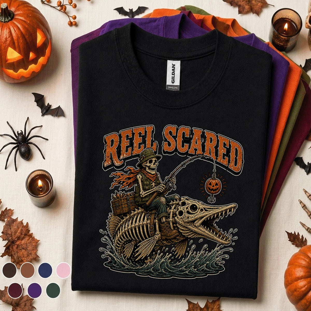 Reel Scared Halloween Fishing Shirt, Skeleton Fisherman Tee
