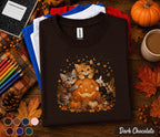 Cute Halloween Cat Fall Shirt, Pumpkin Kitten Fall Tee, Black Orange Gray Cats , Autumn Cat Lover Gift, Spooky Season T-Shirt