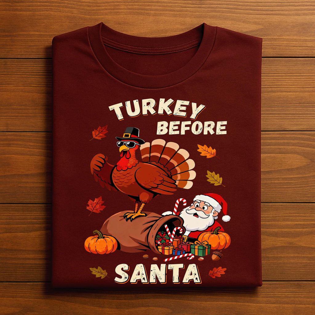 Funny Turkey Before Santa Funny Thanksgiving Shirt Fall Humor Tee Autumn Holiday Outfit for Family Friends, Gift Thanksgiving Sweatshirt