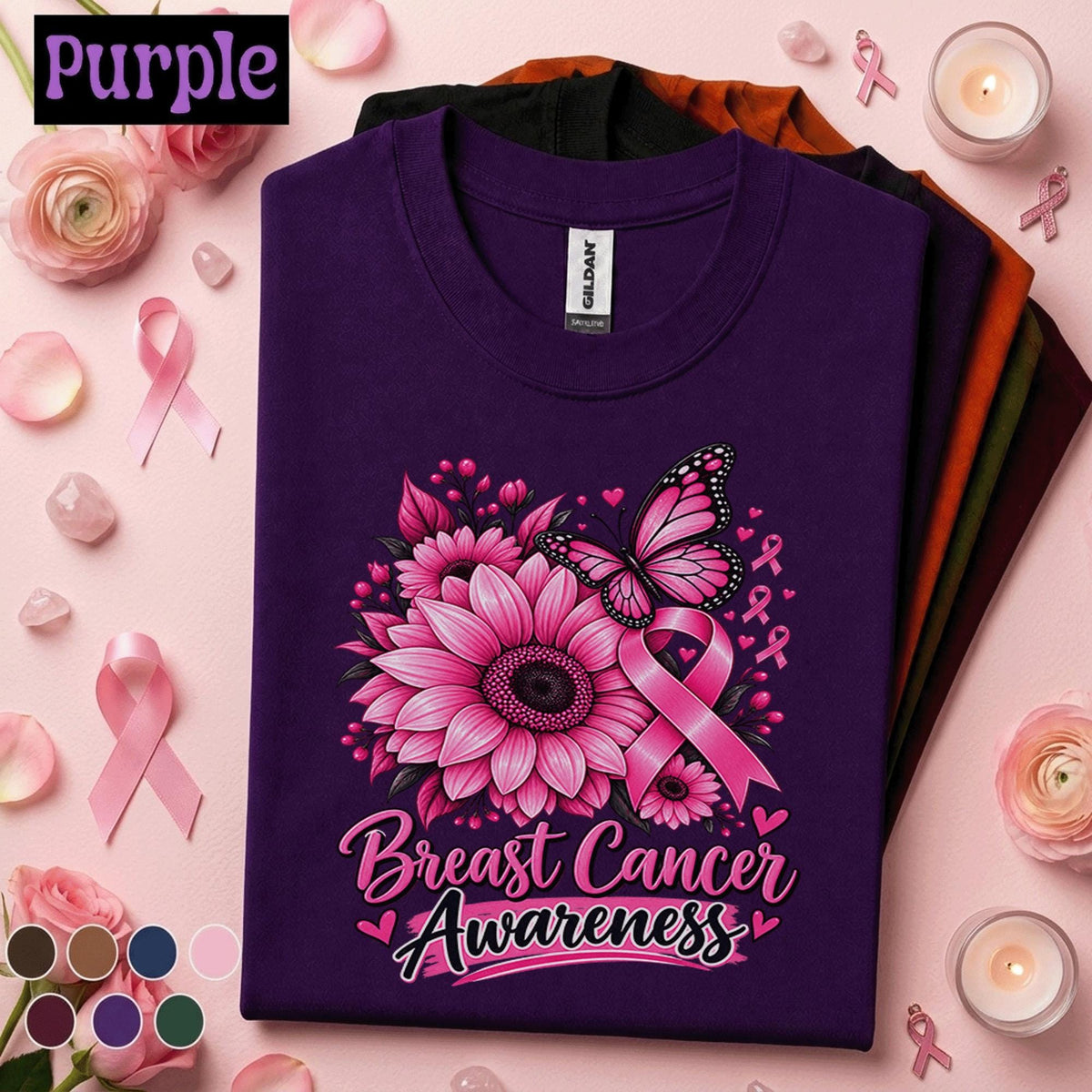 Breast Cancer Awareness Shirt, Pink Ribbon Butterfly Tee, Floral Cancer Support Shirt, October Awareness Gift for Survivor Women Mom