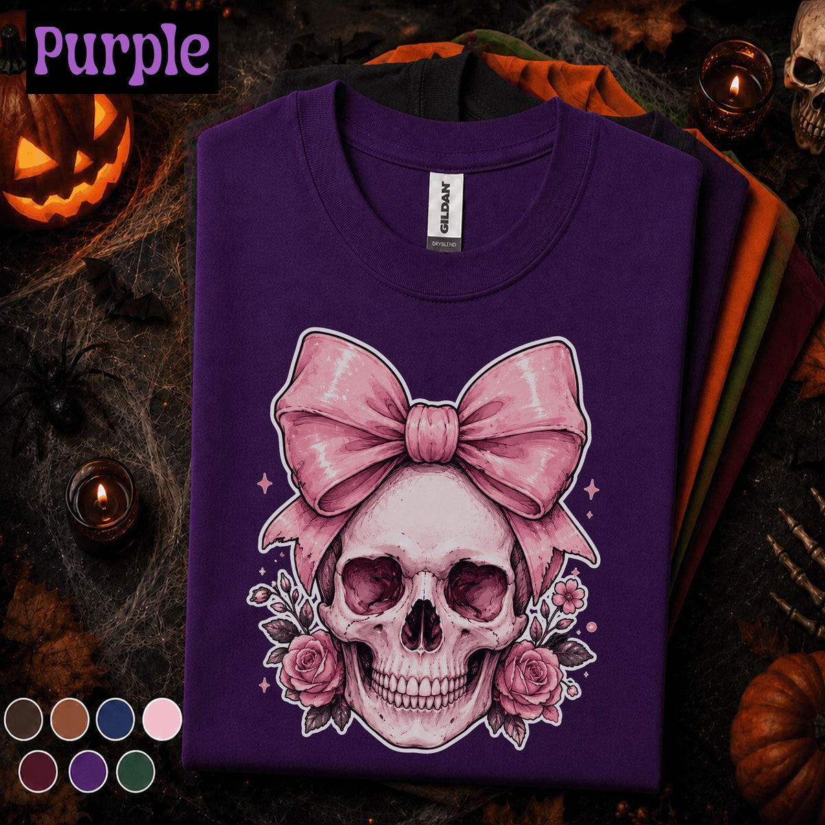 Pink Bow Skull Halloween Shirt, Coquette Skeleton Tee, Floral Skull T Shirt, Girly Spooky Season Top, Gothic Halloween Gift for Women