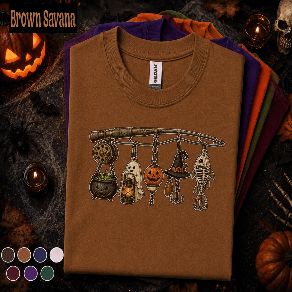 Halloween Fishing Lure Shirt, Spooky Fisherman Ghost Tee, Pumpkin Witch Fishing Shirt, Vintage Angler Gift, Trick or Tackle Fall Tee