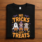 No Tricks Just Treats Shirt, Cute Halloween Dogs in Ghost Witch Skeleton Costumes Holding Pumpkin, Funny Dog Halloween Shirt, Dog Sweatshirt