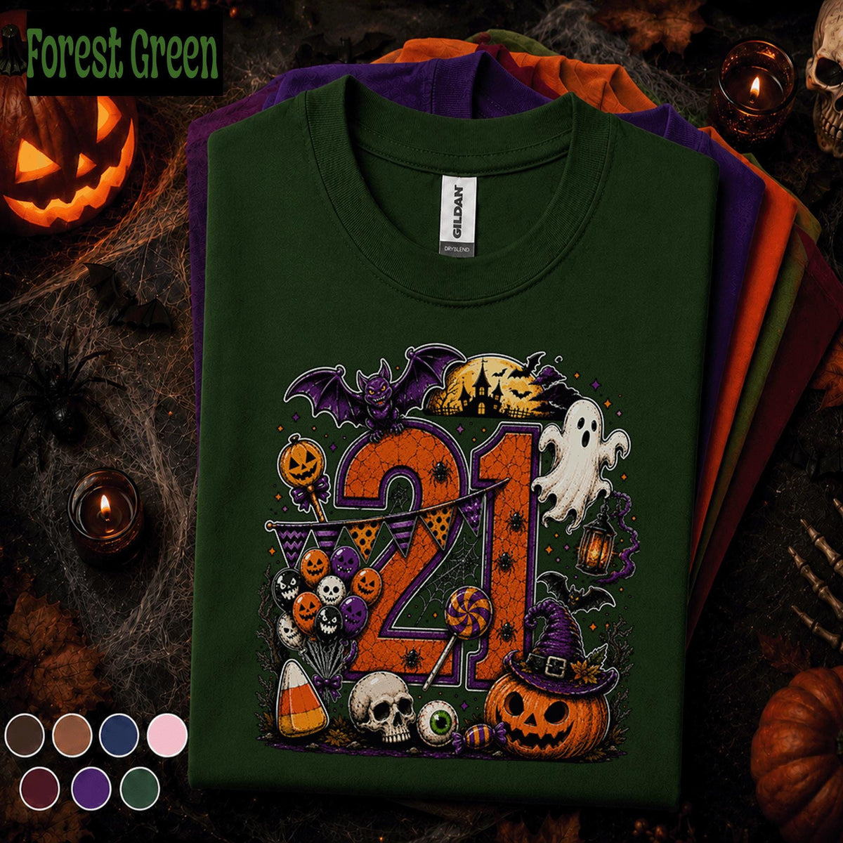 21st Birthday Halloween Shirt, Spooky Number 21 Tee, October Birthday Party Shirt, Ghost Pumpkin Witch Halloween Gift for Women Men
