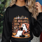 Library Ghost Reading Halloween Shirt, Cozy Spooky Book Lover Tee, Ghost with Bookshelf Sweatshirt, Librarian Halloween Reading Gift Shirt