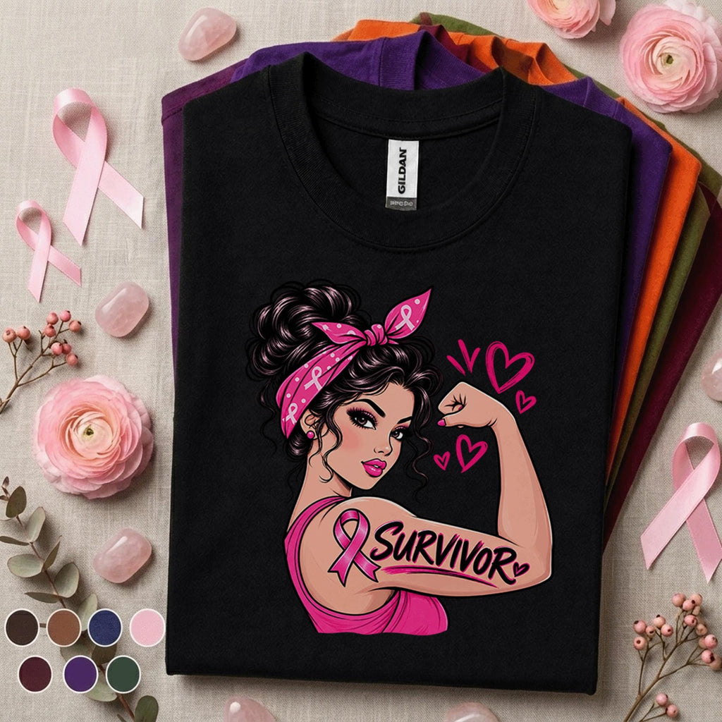 Breast Cancer Survivor Shirt, Strong Woman Pink Ribbon Tee