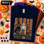 Spooky and Feral Halloween Shirt, Raccoon Ghost Tee, Funny Trash Panda Halloween T Shirt, Witchy Raccoon Spooky Season Fall Gift