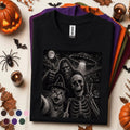 Bigfoot Halloween Shirt, Skeleton Witch Cat Selfie Tee