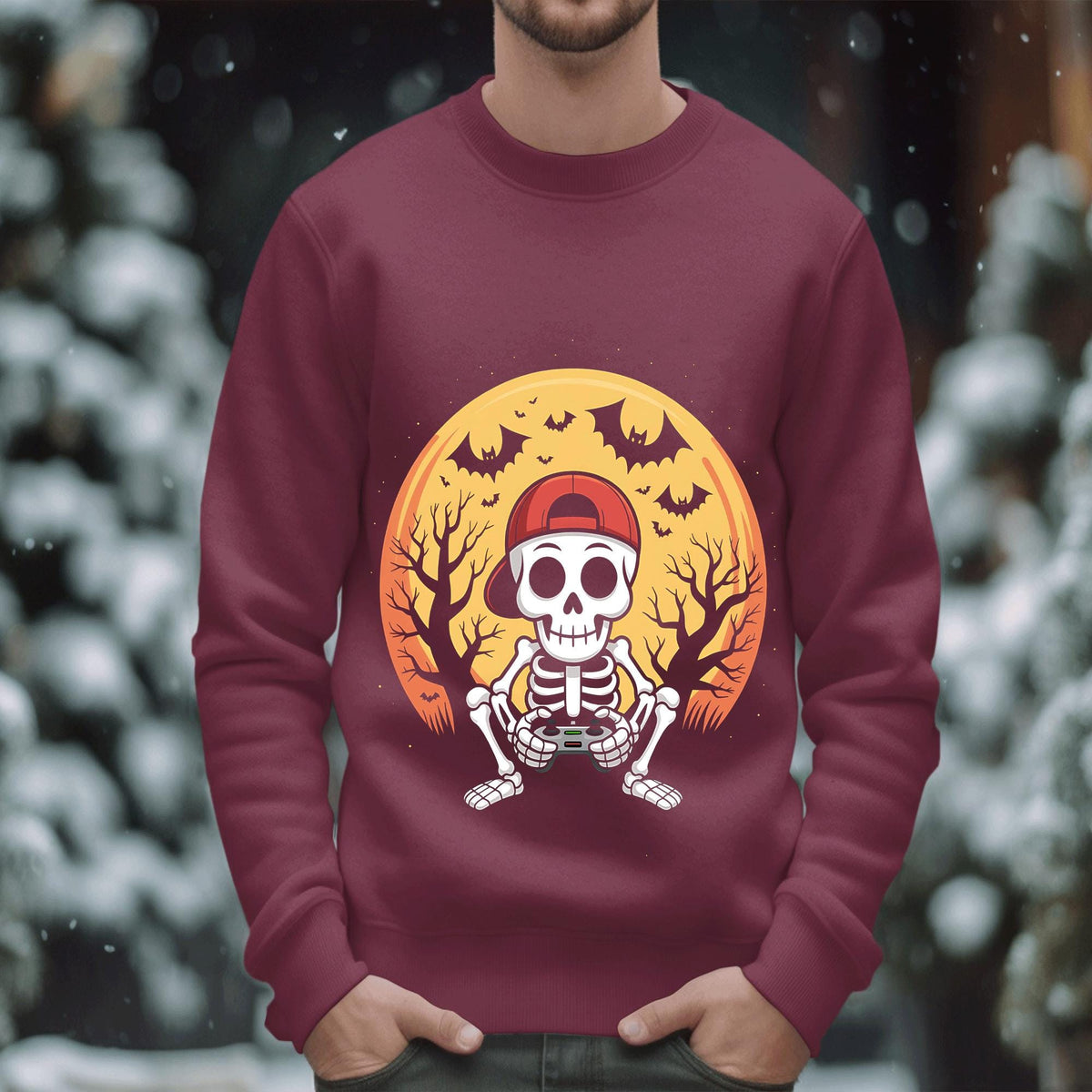 Skeleton Gamer Moon Shirt, Boy Halloween Spooky Skull Video Game Tee, Haunted Gaming Costume, Men Halloween Shirt Boy, Halloween Sweatshirt