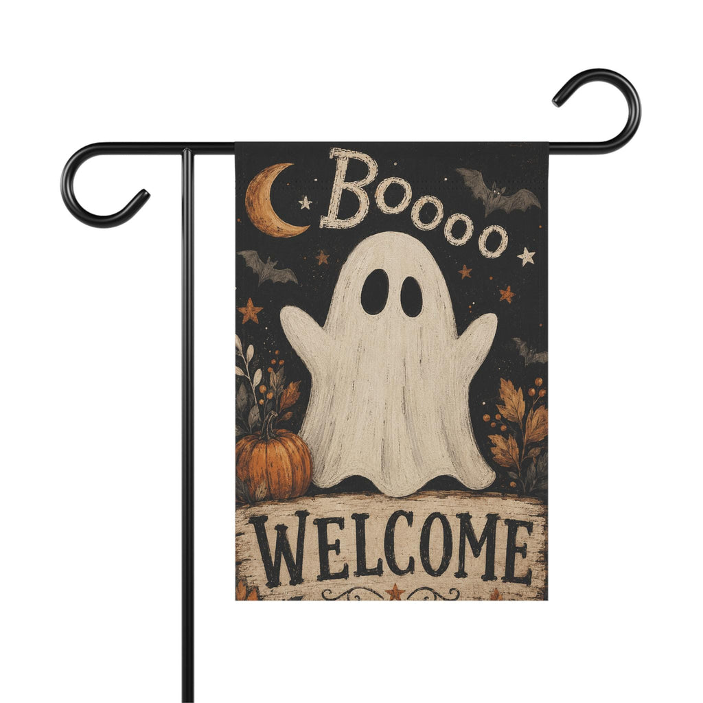 Ghost Halloween Garden Flag, Boo Welcome Yard Decor, Cute Spooky Pumpkin Bat Flag, Vintage Orange Black Autumn Outdoor Porch Decoration