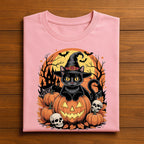 Halloween witch cat shirt pumpkins, skulls