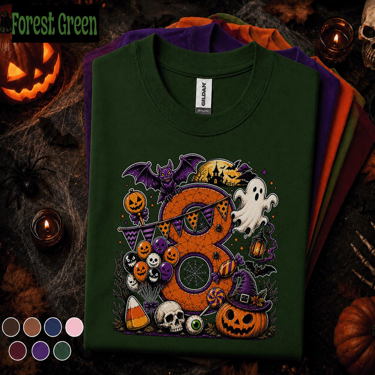 8th Birthday Halloween Shirt, Spooky Number 8 Tee, October Birthday Party Shirt, Ghost Pumpkin Witch Kids Halloween Birthday Gift Girls Boys