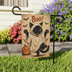 Black Cat Ghost Halloween Garden Flag, Cute Boo Yard Decor, Funny Cat Costume Flag, Pumpkin Spooky Outdoor Porch Garden Decoration