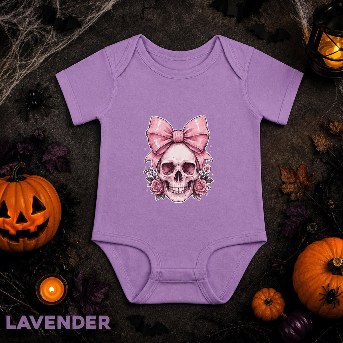 Pink Skull Halloween Baby Bodysuit, Coquette Bow Infant Onesie, Gothic Floral Baby Outfit, Spooky Cute First Halloween Gift for Baby Girl
