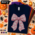 Pink Ghost Bow Halloween Shirt, Coquette Spooky Season Tee, Cute Crochet Ghost Shirt, Girly Halloween Bow Tee, Boo Gift for Women