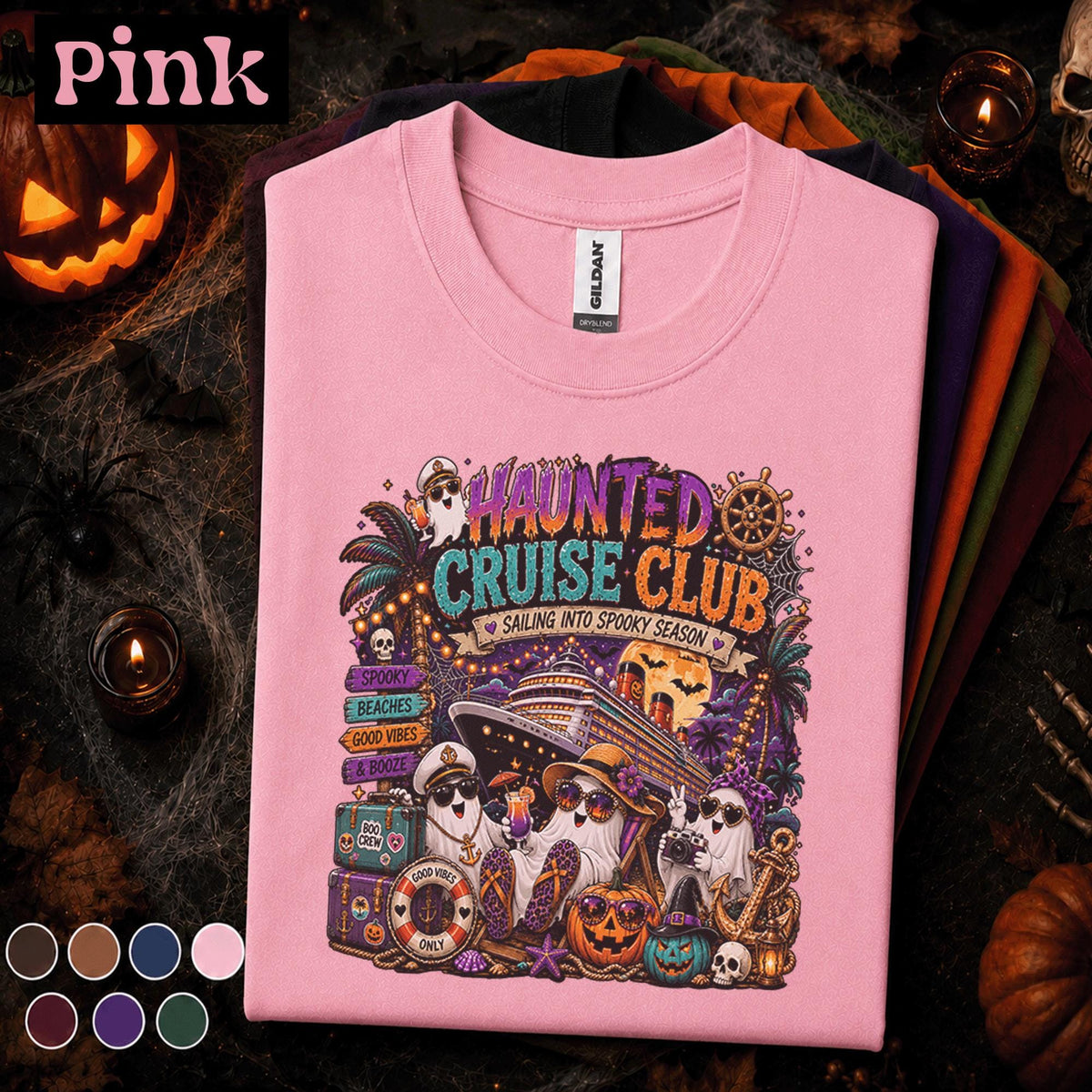 Haunted Cruise Club Halloween Shirt, Spooky Season Cruise Tee, Ghost Vacation Shirt, Halloween Cruise Gift, Beach Boo Crew T-Shirt