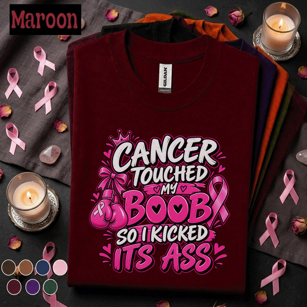 Breast Cancer Awareness Shirt, Cancer Touched My Boob Tee, Funny Pink Ribbon Survivor Shirt, Breast Cancer Fighter Gift for Women