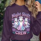 Night Shift Crew Nurse Shirt, Cute Ghost Halloween Nurse Tee Flowers, Spooky Medical Night Shift T-Shirt For Healthcare Workers Sweatshirt
