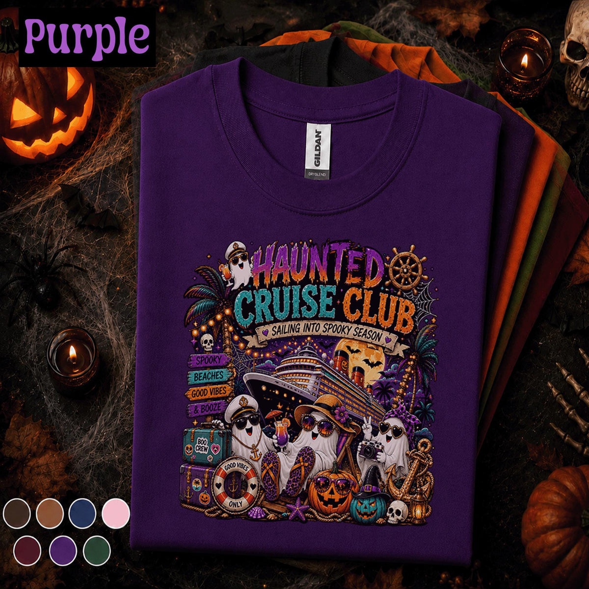 Haunted Cruise Club Halloween Shirt, Spooky Season Cruise Tee, Ghost Vacation Shirt, Halloween Cruise Gift, Beach Boo Crew T-Shirt