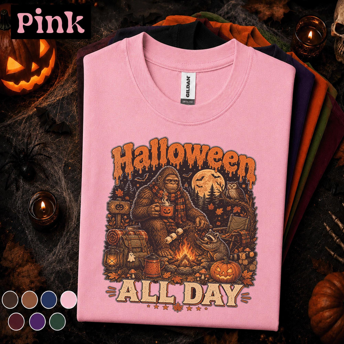Bigfoot Halloween Shirt, Sasquatch Camping Tee, Halloween All Day Shirt, Spooky Campfire Cryptid Tee, Fall Gift for Bigfoot Lovers