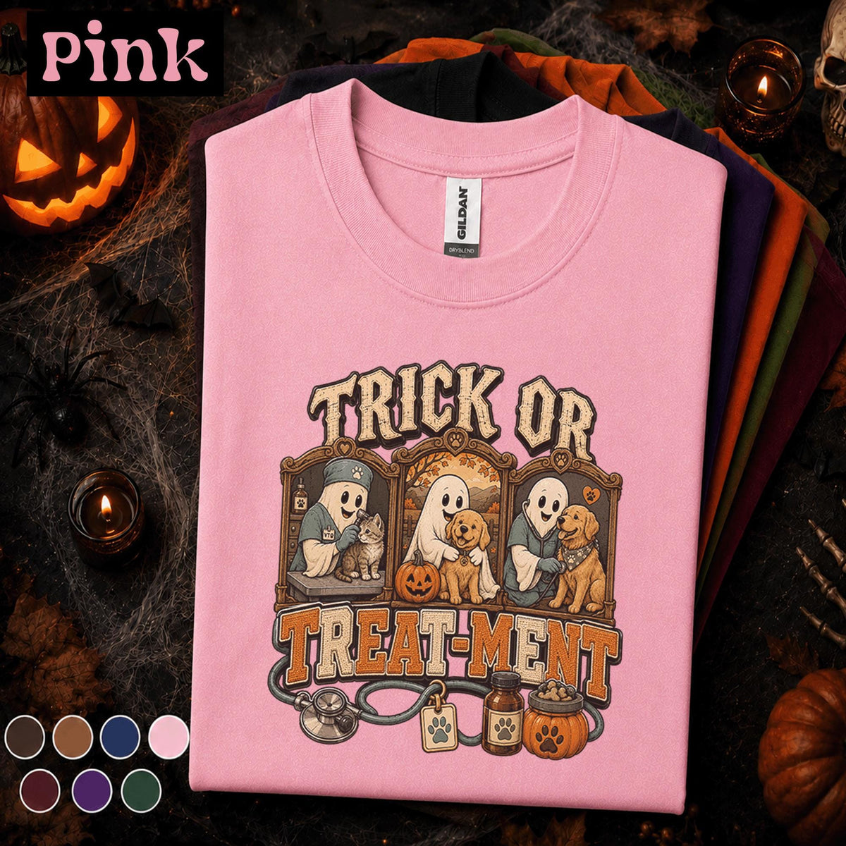 Veterinary Halloween Shirt, Trick or Treatment Vet Tech Tee, Spooky Veterinarian Gift, Cute Ghost Animal Clinic Fall Veterinary T-Shirt