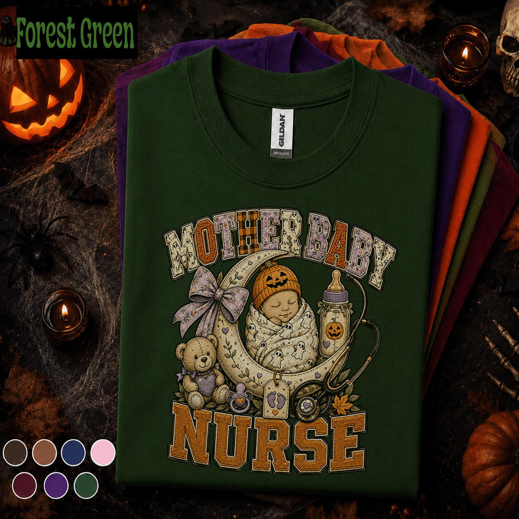 Mother Baby Nurse Halloween Shirt, Labor Delivery Nurse Tee, Newborn Nurse Gift, Spooky Maternity Nursing Shirt, Cute Fall Healthcare Tee