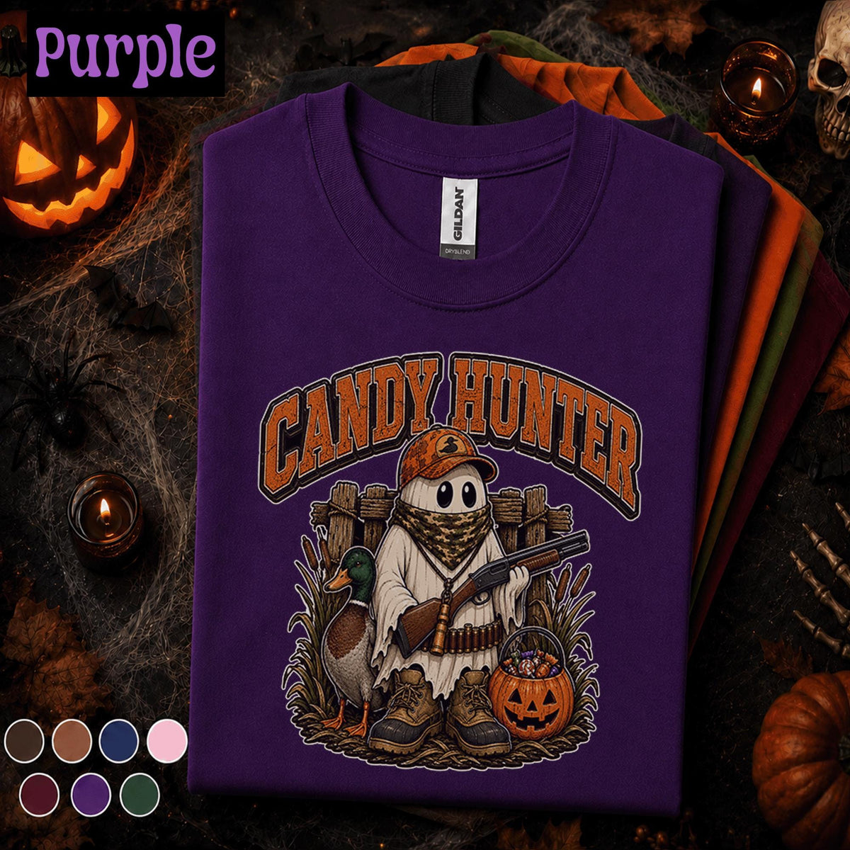 Candy Hunter Halloween Shirt, Duck Hunting Ghost Tee, Funny Trick or Treat Hunter Gift, Spooky Waterfowl Hunting Pumpkin T-Shirt