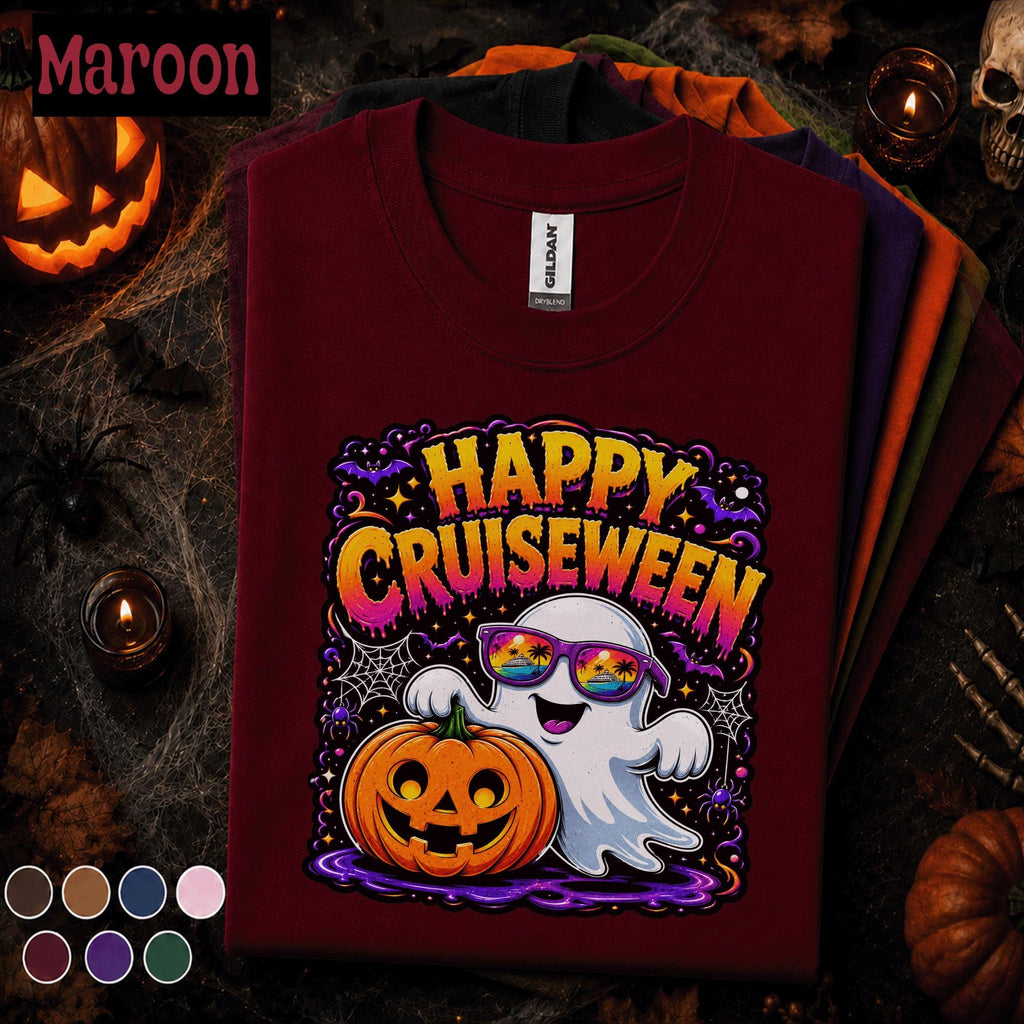 Happy Cruiseween Halloween Shirt, Spooky Cruise Ghost Tee, Pumpkin Cruise Vacation Shirt, Matching Cruise Squad Family Trip Gift Tee