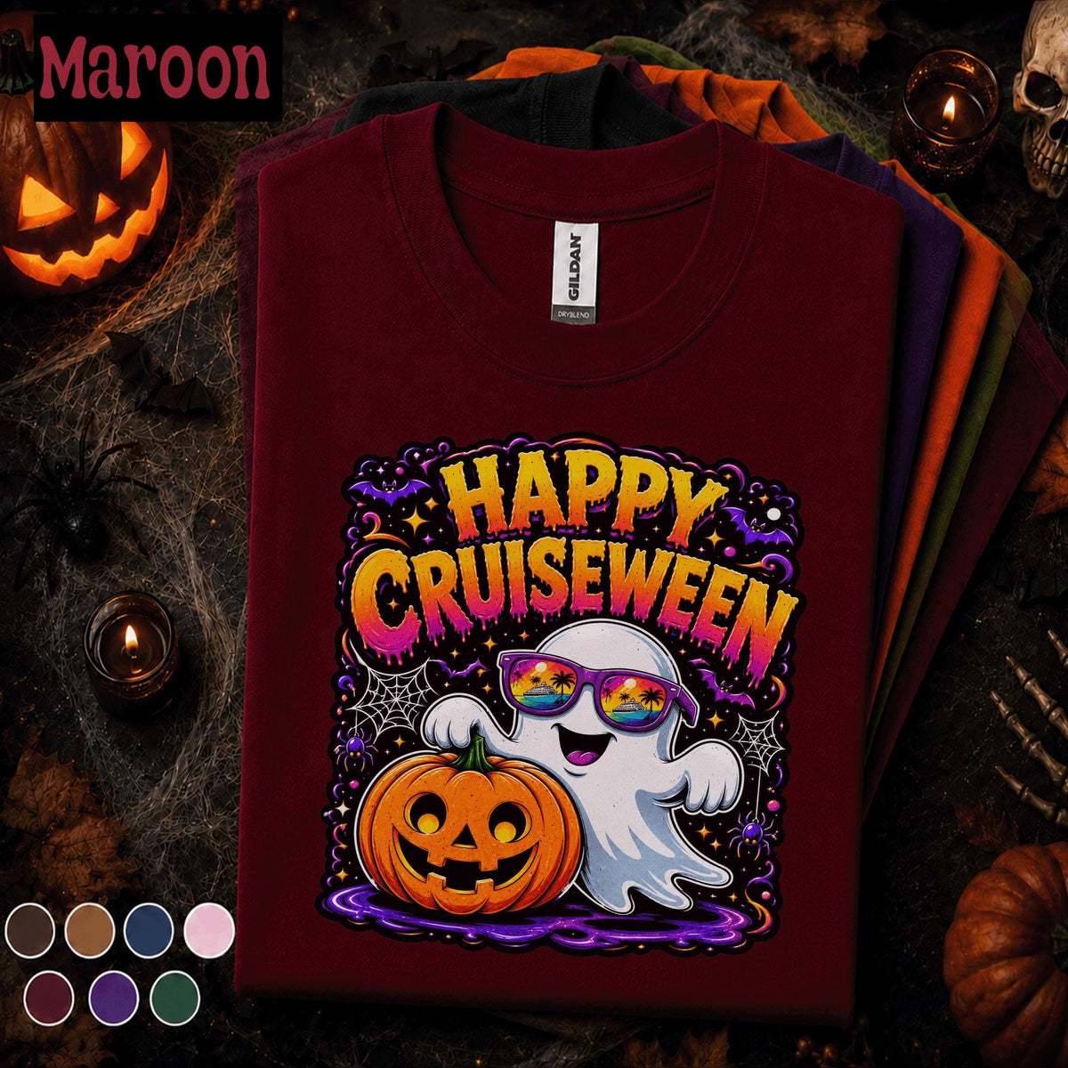 Happy Cruiseween Halloween Shirt, Spooky Cruise Ghost Tee, Pumpkin Cruise Vacation Shirt, Matching Cruise Squad Family Trip Gift Tee