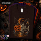 Halloween Fishing Shirt, Pumpkin Fish Skeleton Tee, Spooky Fisherman Shirt, Jack O Lantern Fishing Gift, Angler Halloween Tee