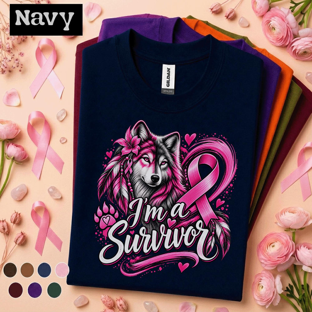 Breast Cancer Survivor Shirt, Pink Ribbon Wolf Tee, Im a Survivor Breast Cancer Awareness Shirt, Warrior Gift for Women, October Pink Tee