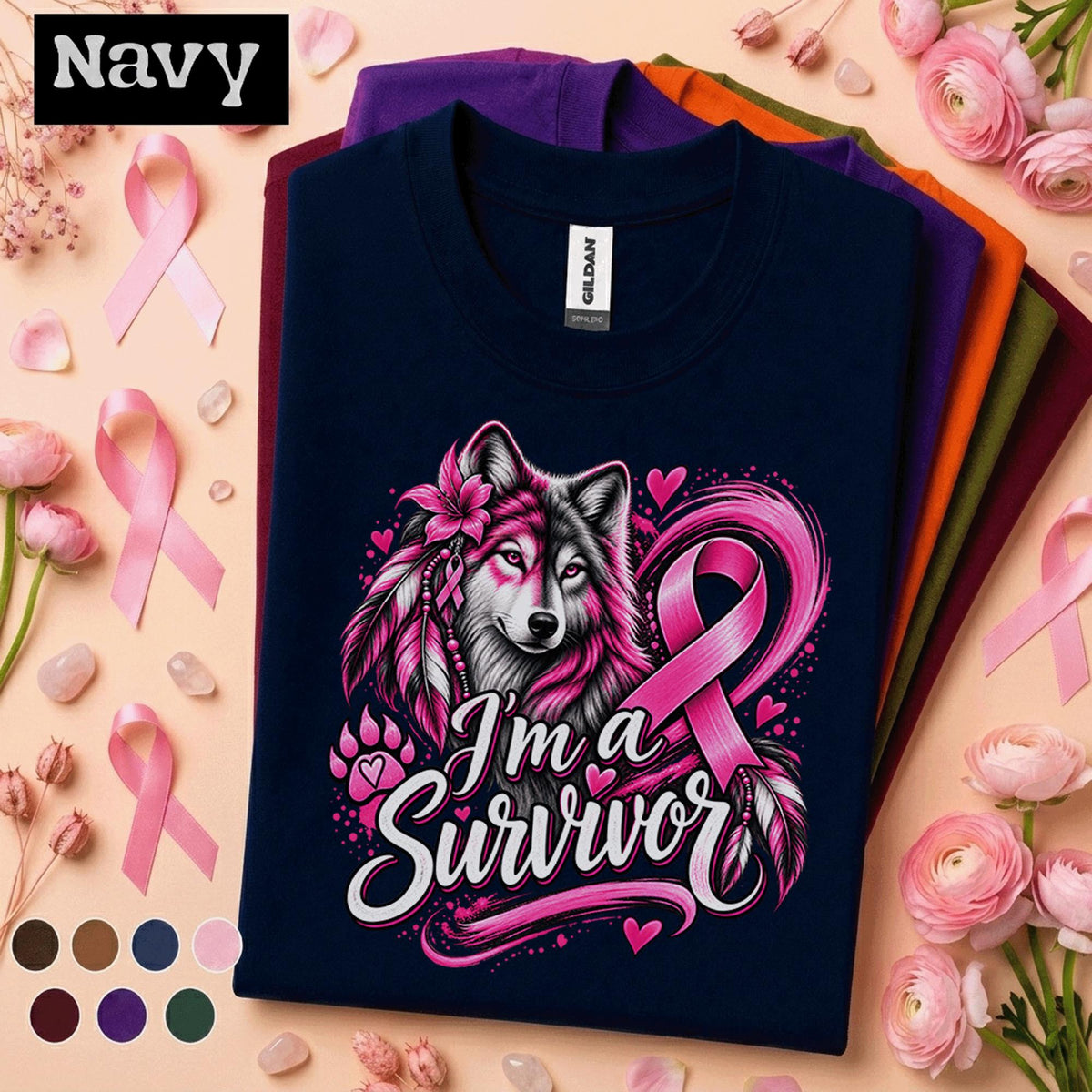 Breast Cancer Survivor Shirt, Pink Ribbon Wolf Tee, Im a Survivor Breast Cancer Awareness Shirt, Warrior Gift for Women, October Pink Tee