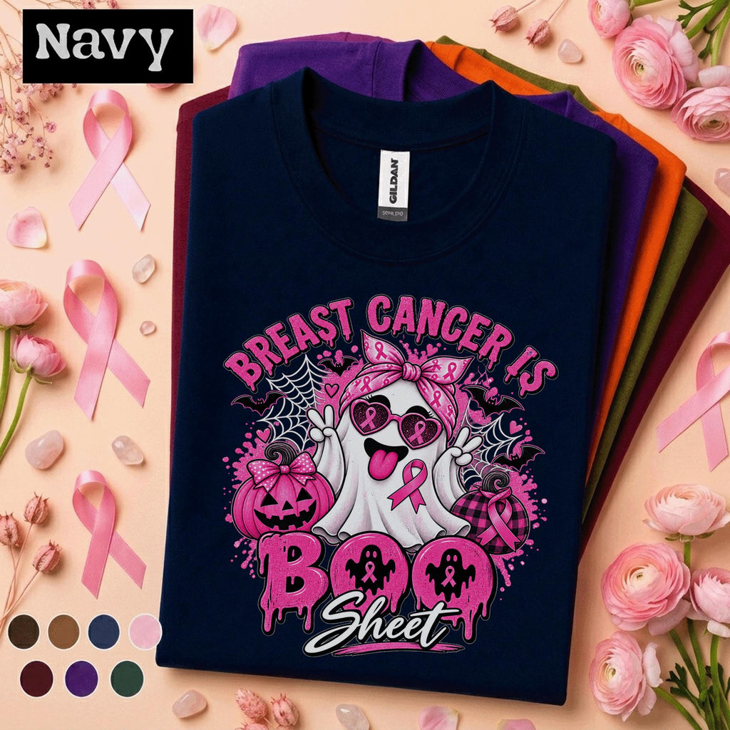 Breast Cancer Awareness Halloween Shirt, Breast Cancer Is Boo Sheet Ghost Tee, Pink Ribbon Spooky Season Shirt, October Warrior Gift Tee