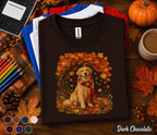 Golden Retriever Fall Shirt, Cozy Autumn Dog Tee, Golden Retriever Pumpkin Sweatshirt, Fall Leaves Scarf Puppy Shirt, Thanksgiving Pet Gift