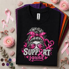 Breast Cancer Awareness Shirt, Support Squad Pink Ribbon Tee, Messy Bun Supporter Shirt, Pink October Cancer Fighter Family Gift