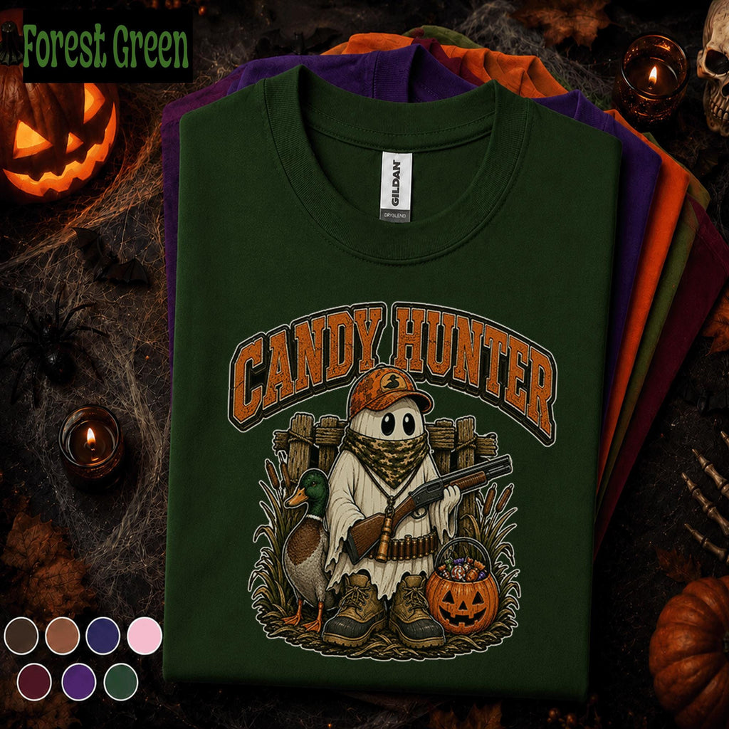 Candy Hunter Halloween Shirt, Duck Hunting Ghost Tee, Funny Trick or Treat Hunter Gift, Spooky Waterfowl Hunting Pumpkin T-Shirt