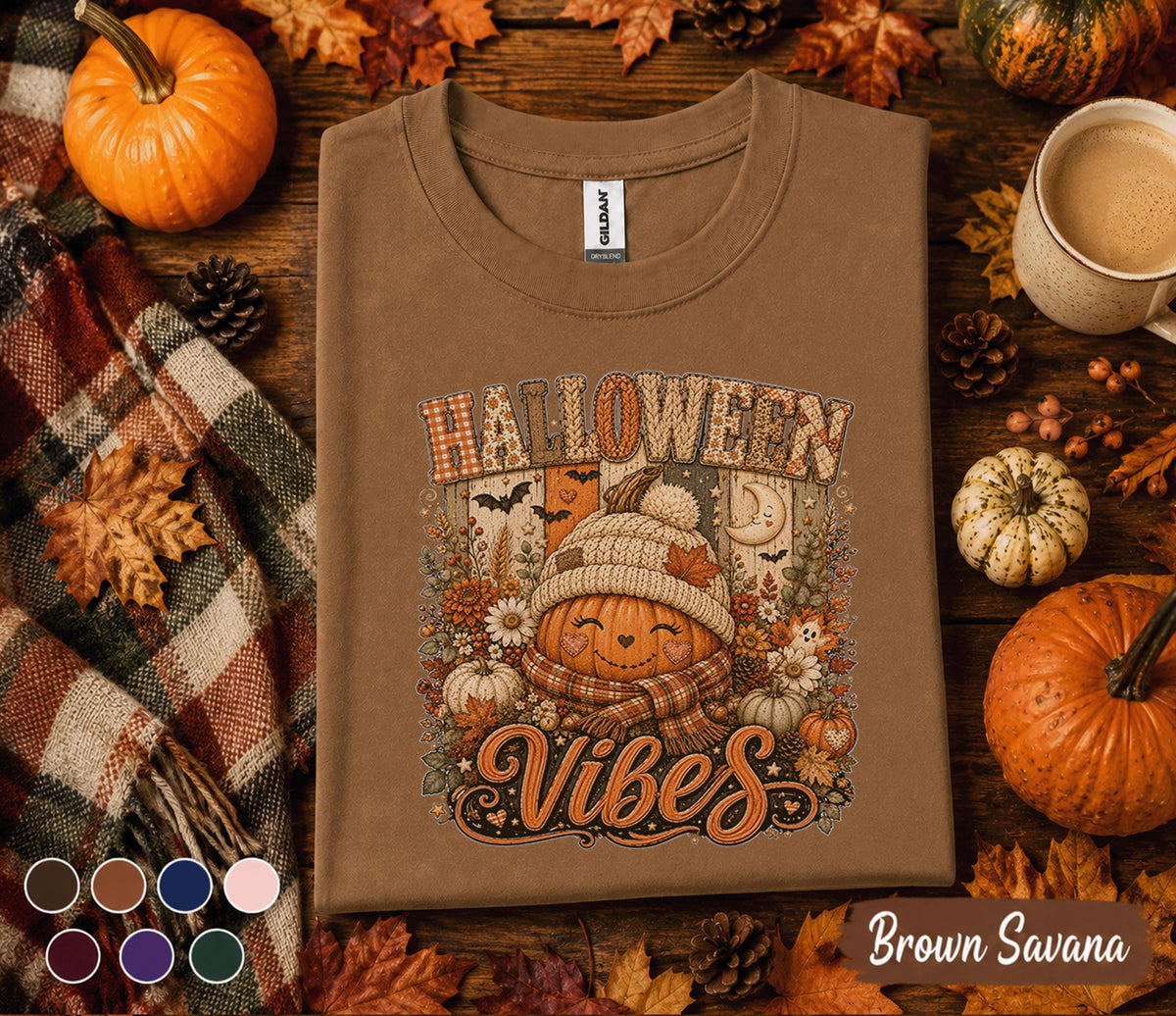 Halloween Vibes Shirt, Cute Pumpkin Ghost Tee, Spooky Season Fall Shirt, Cozy Autumn Pumpkin Shirt, Funny Halloween Sweatshirt Gift Women